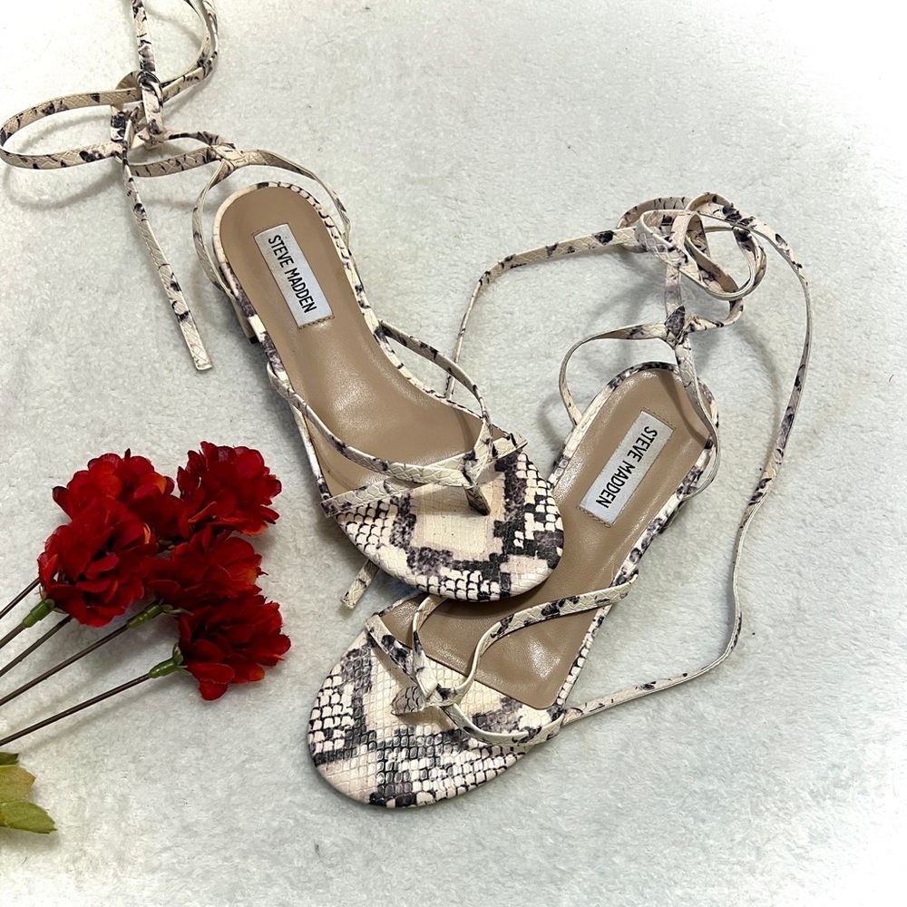 Steve Madden Ryee Python Printed Lace-Up Sandal -… - image 1